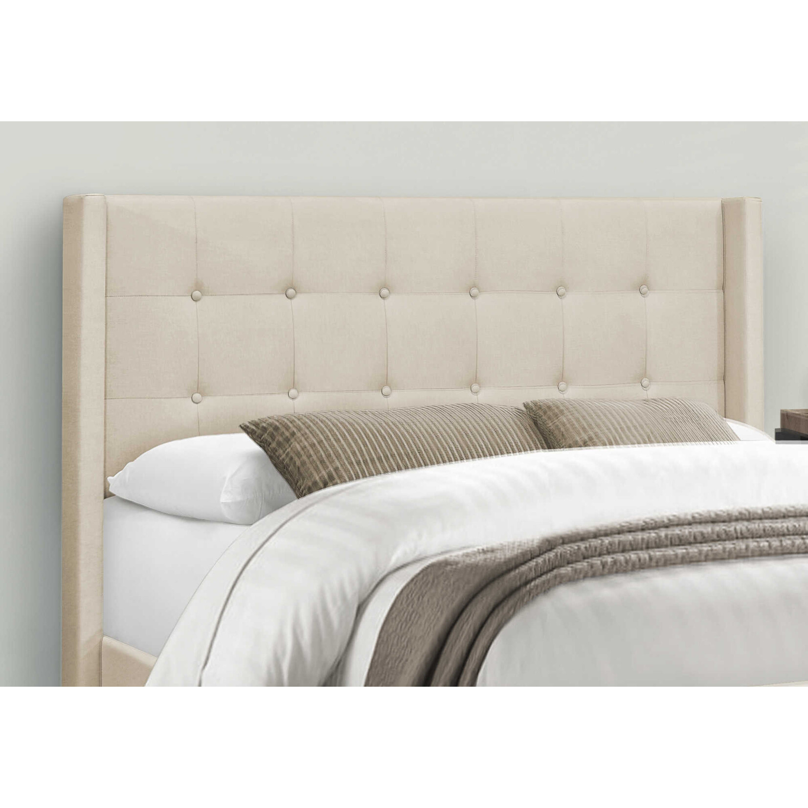 Cadre de Lit Lin avec Pieds en Métal Chrome, Beige, Grand