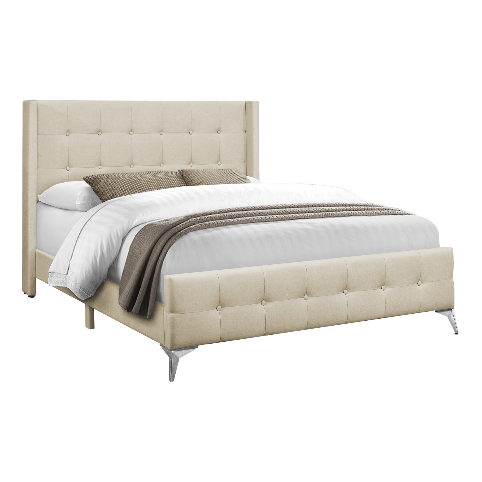 Cadre de Lit Lin avec Pieds en Métal Chrome, Beige, Grand