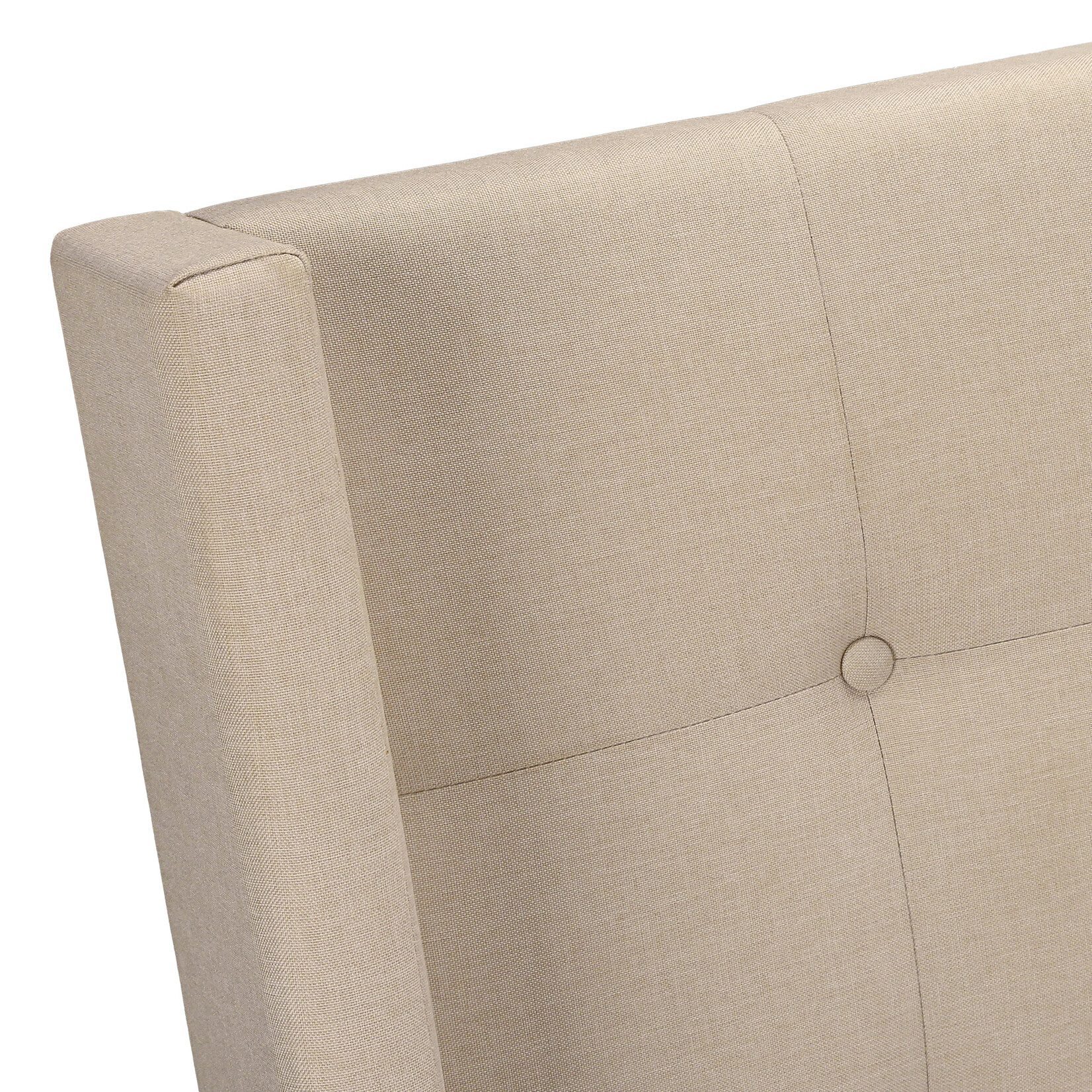 Bed Frame Linen with Chrome Metal Legs, Beige, Queen