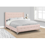 Bed Frame Velvet with Chrome Metal Legs. Pink, Queen