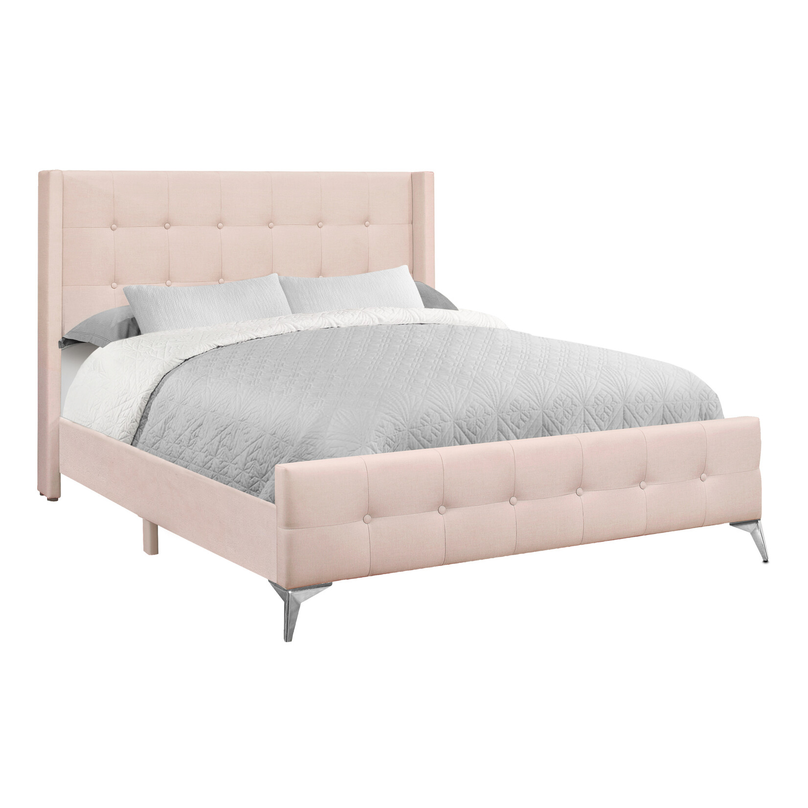 Cadre de Lit Velours avec Pieds en Métal Chrome, Rose, Grand