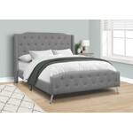 Bed Frame Linen with Chrome Metal Legs, Grey, Queen