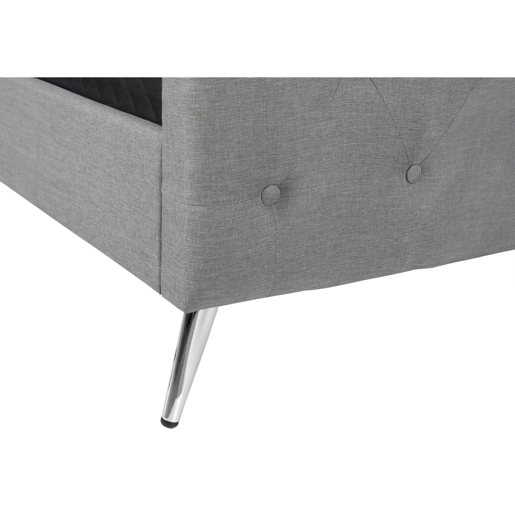 Bed Frame Linen with Chrome Metal Legs, Grey, Queen
