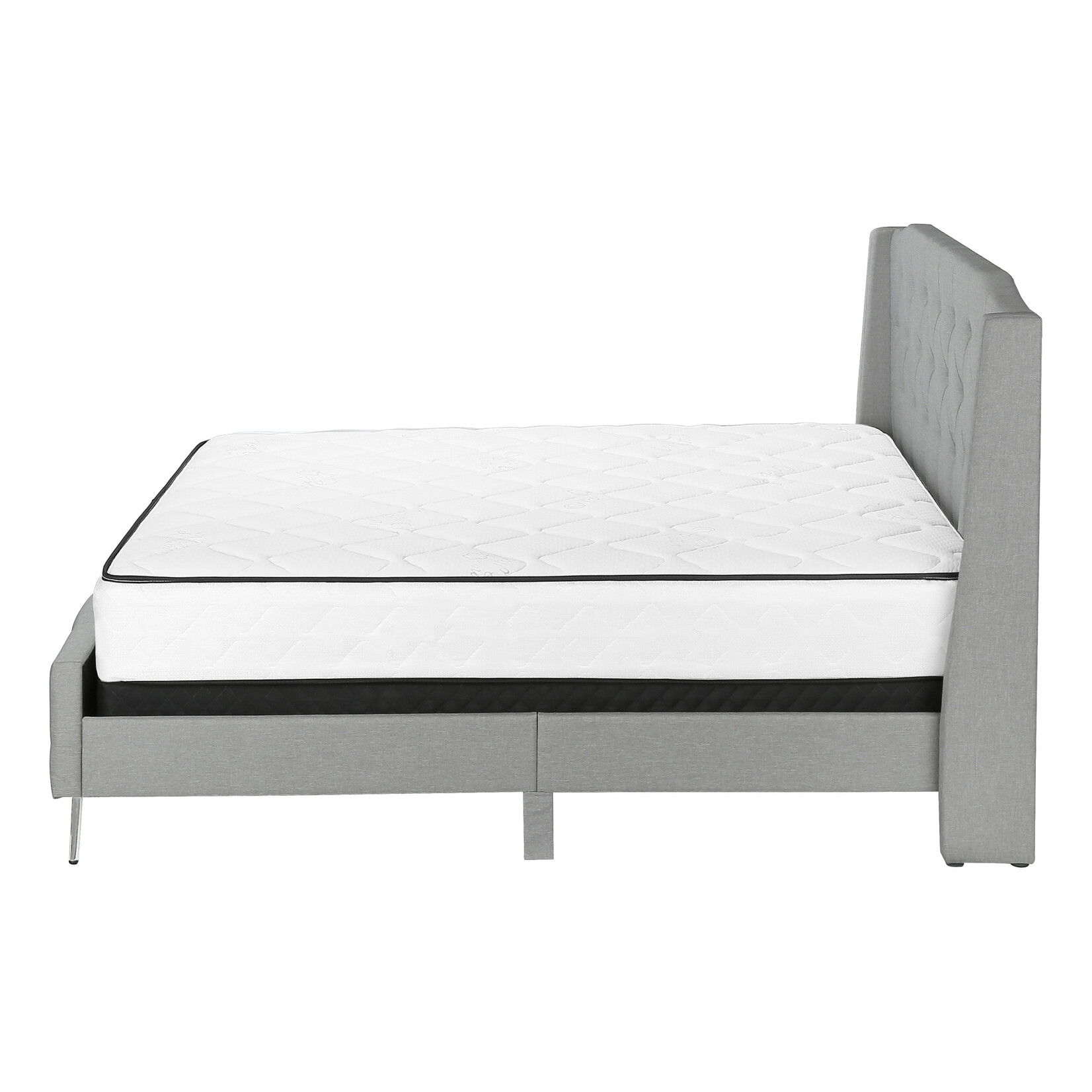Bed Frame Linen with Chrome Metal Legs, Grey, Queen