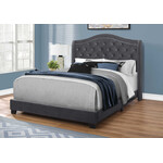 Bed Frame Velvet with Chrome Trim, Dark Grey, Queen
