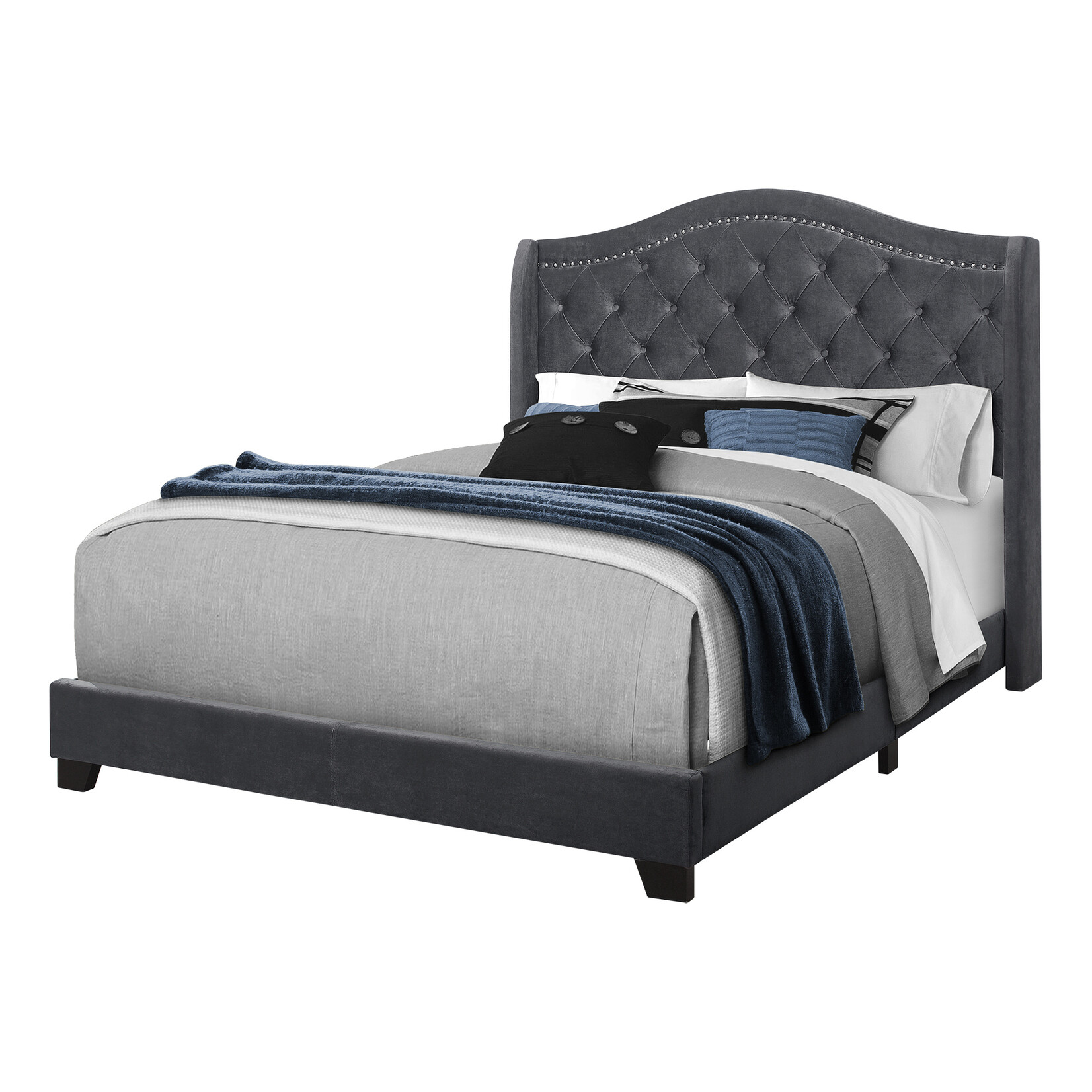 Cadre de Lit Velours avec Bordure en Chrome, Gris Foncé, Grand