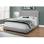 Bed Frame Linen with Chrome Trim, Grey, Queen