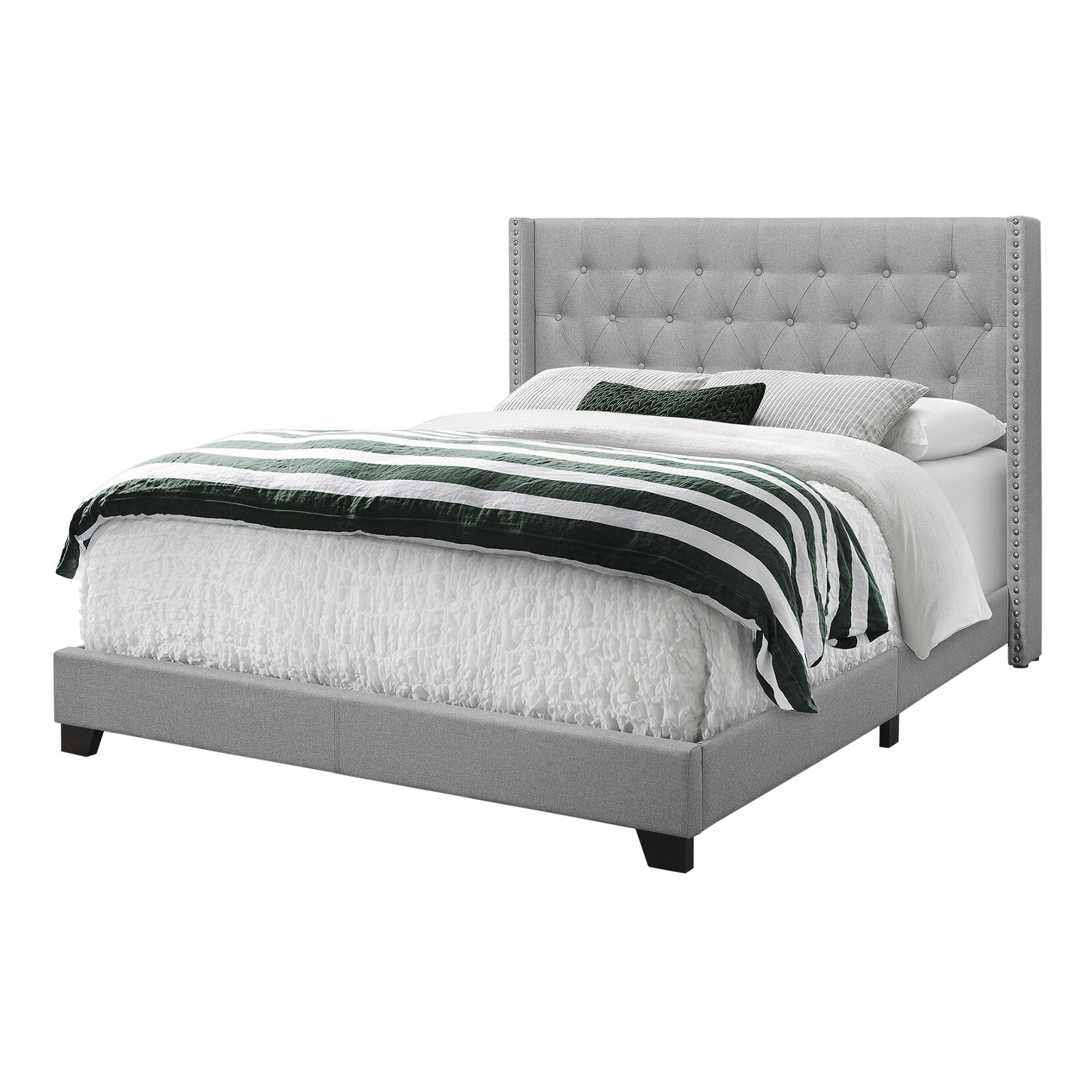 Bed Frame Linen with Chrome Trim, Grey, Queen