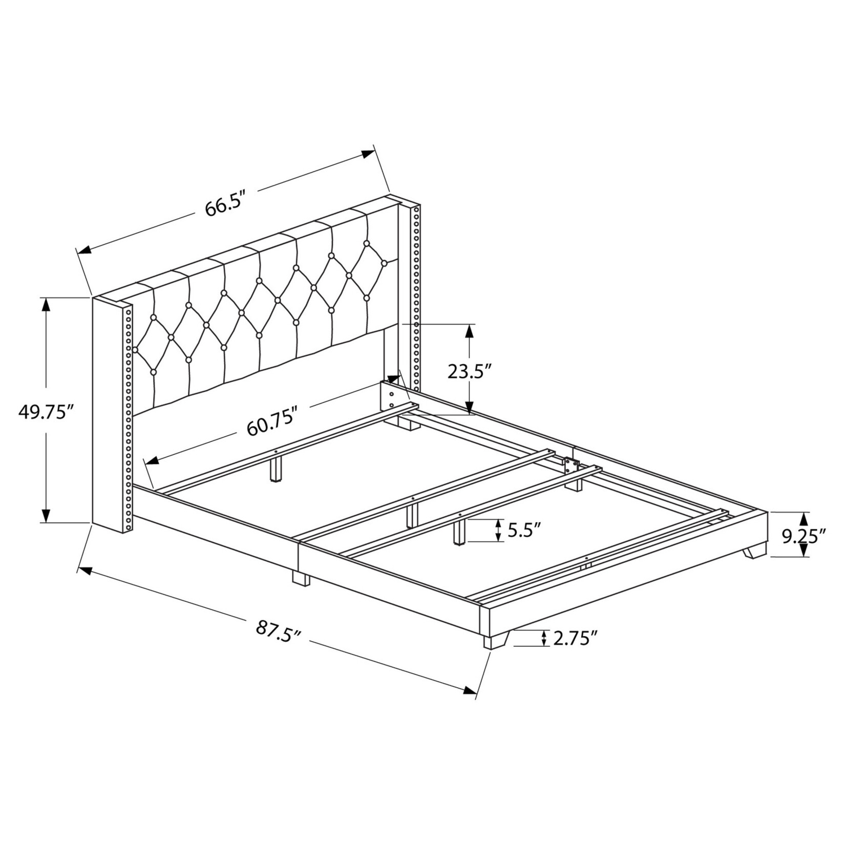 Bed Frame Linen with Chrome Trim, Grey, Queen