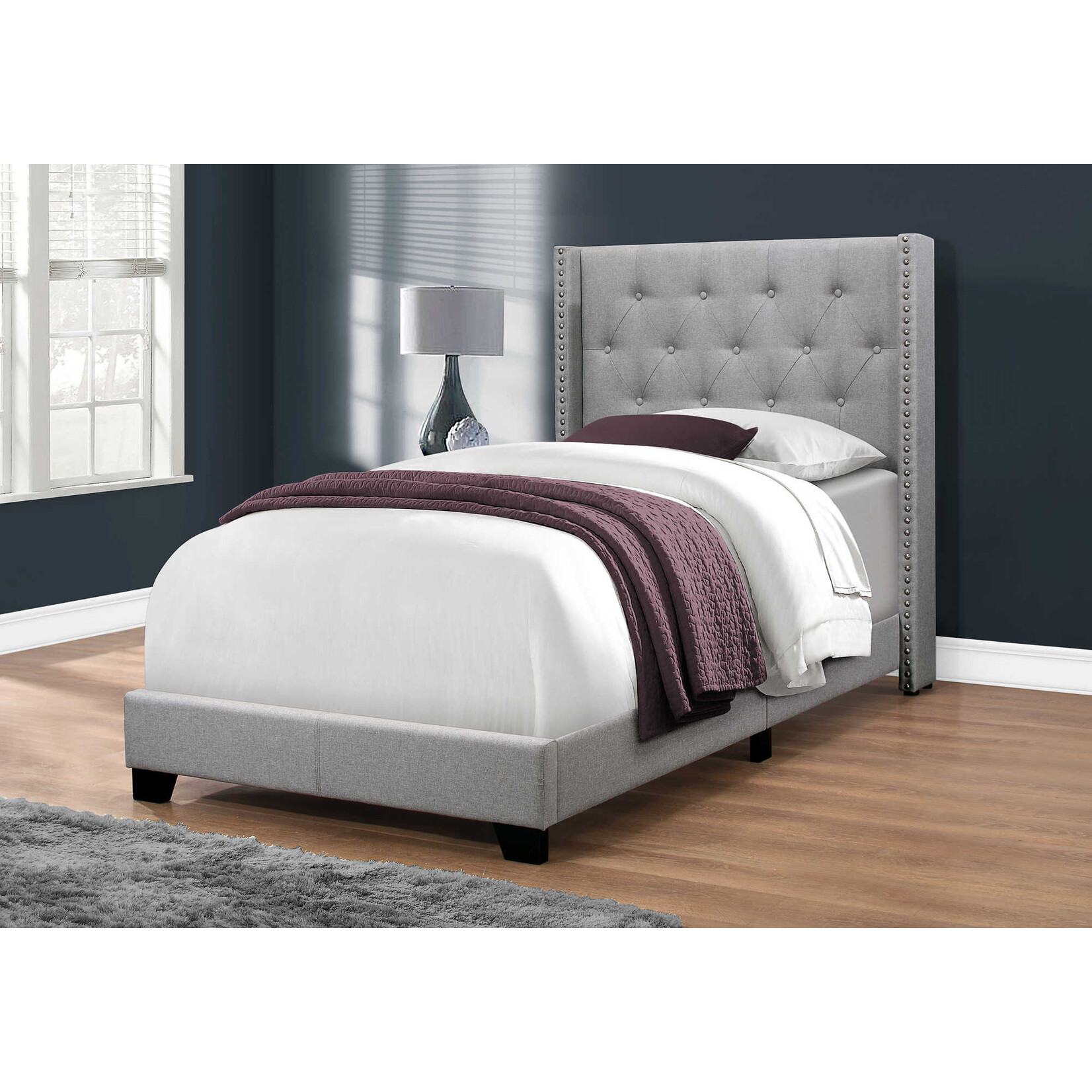 Cadre de Lit Lin avec Bordure en Chrome, Gris, Simple