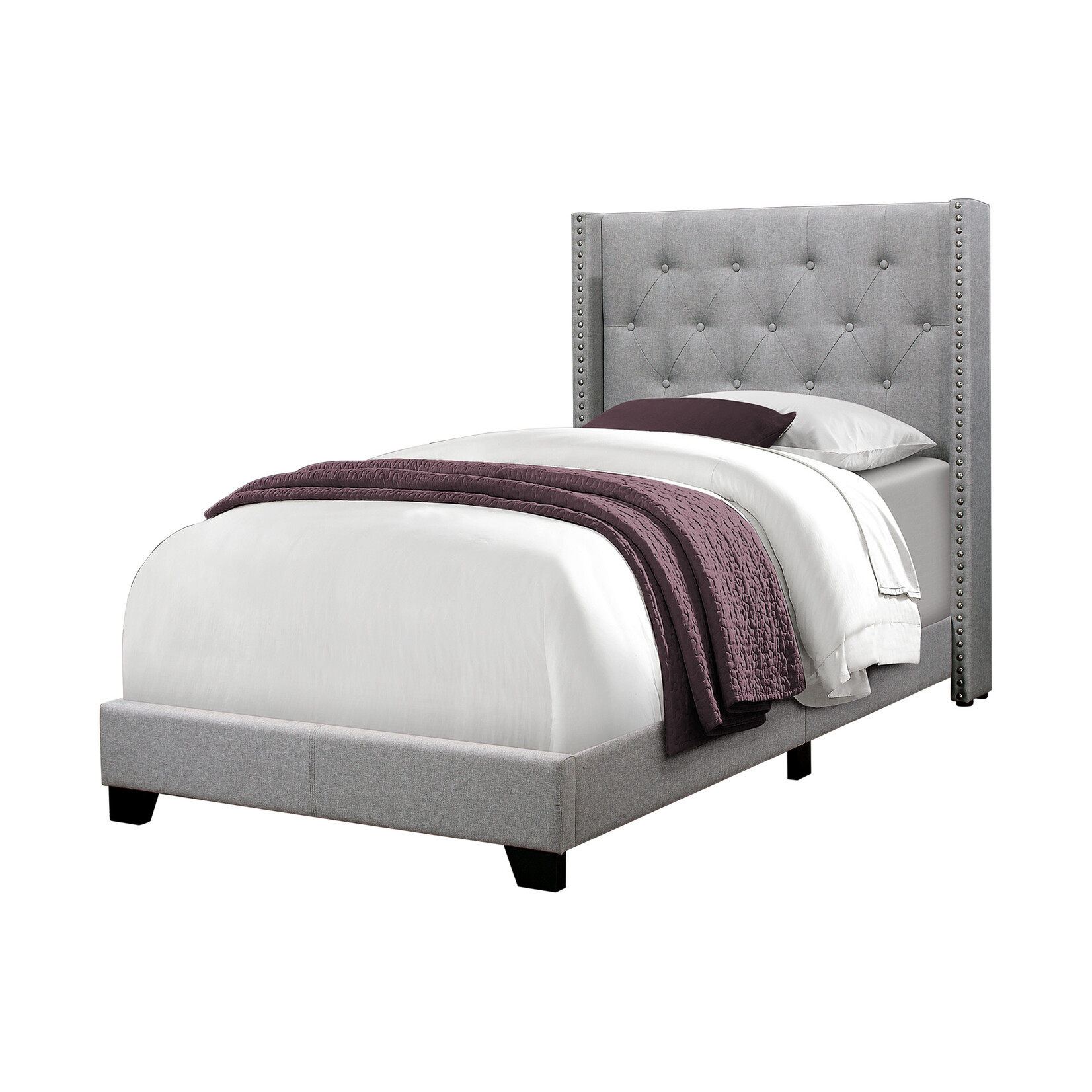 Cadre de Lit Lin avec Bordure en Chrome, Gris, Simple
