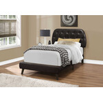Bed Frame Leather-Look with Wood Legs, Brown, Twin