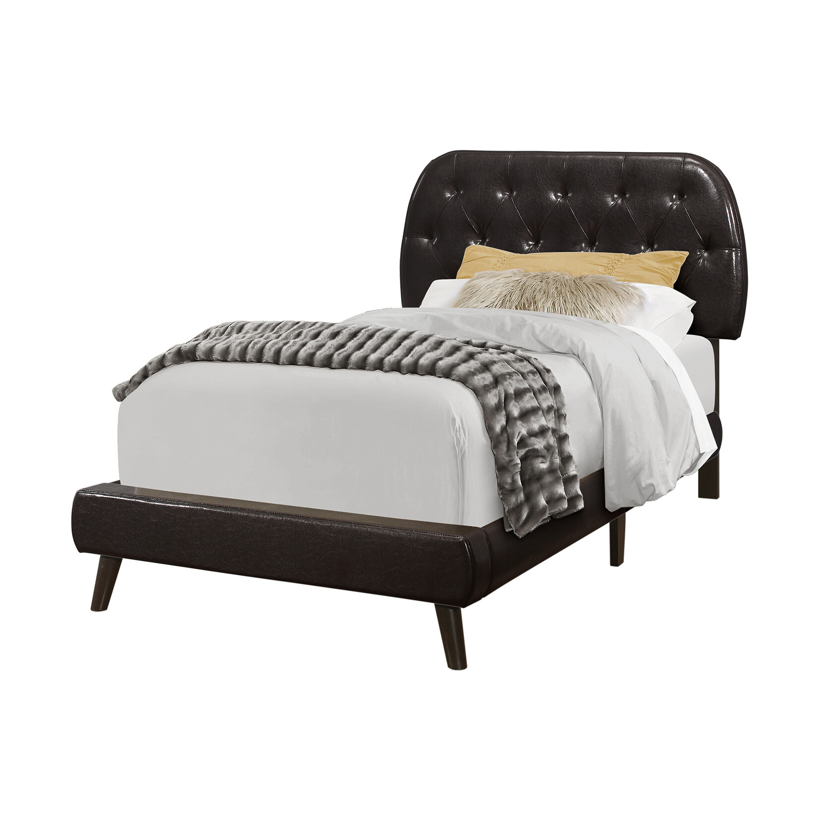 Bed Frame Leather-Look with Wood Legs, Brown, Twin