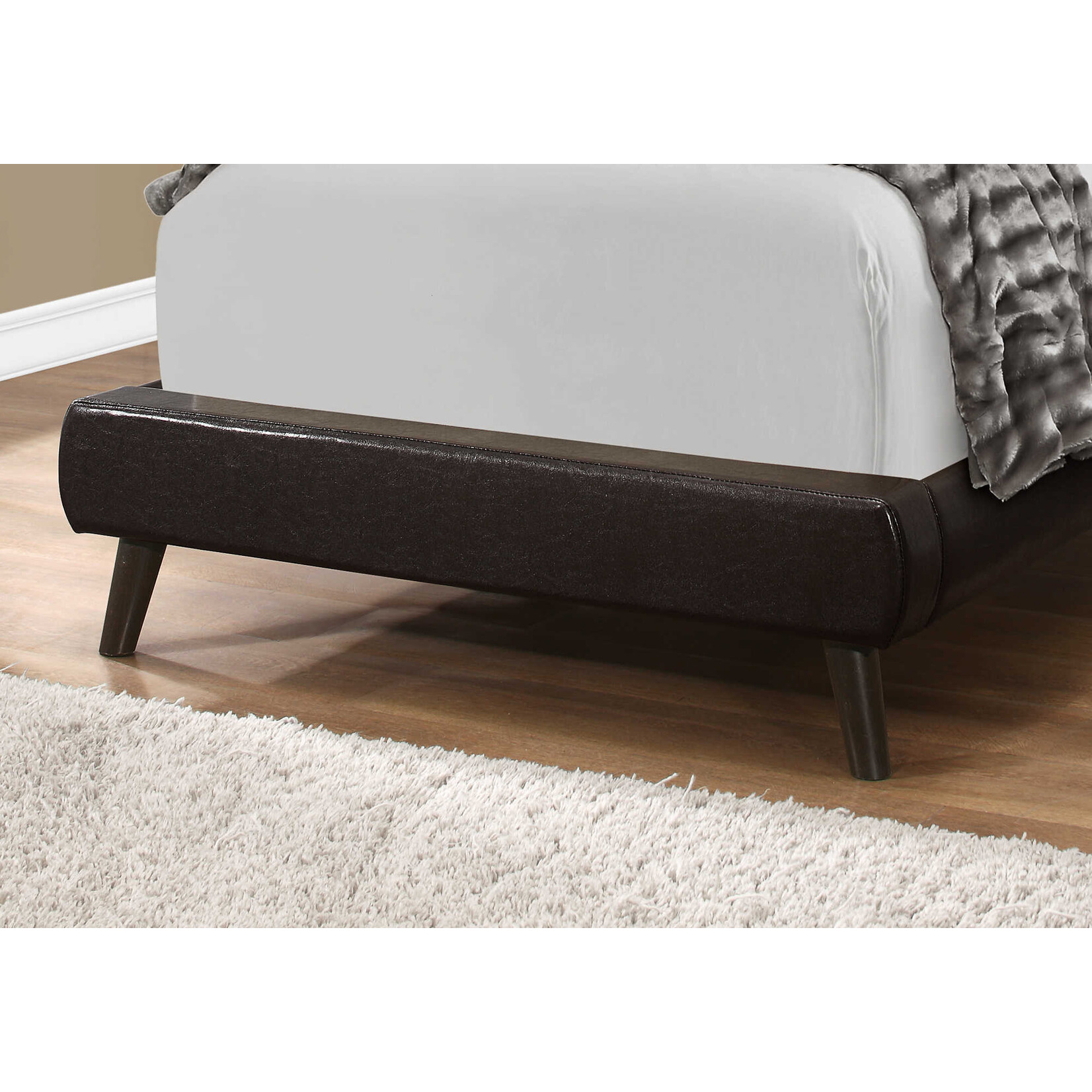 Bed Frame Leather-Look with Wood Legs, Brown, Twin