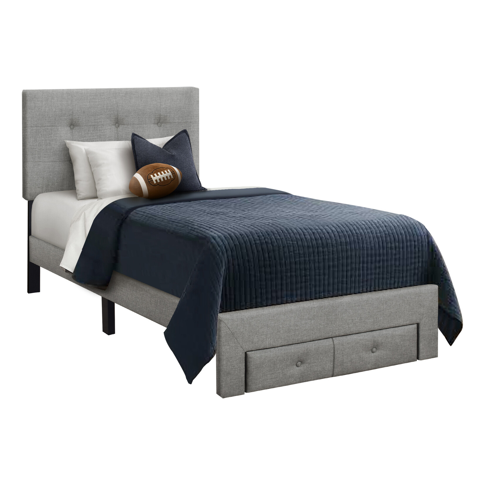 Cadre de Lit Plateforme en Lin Tiroir de Rangement Avant, Gris, Simple