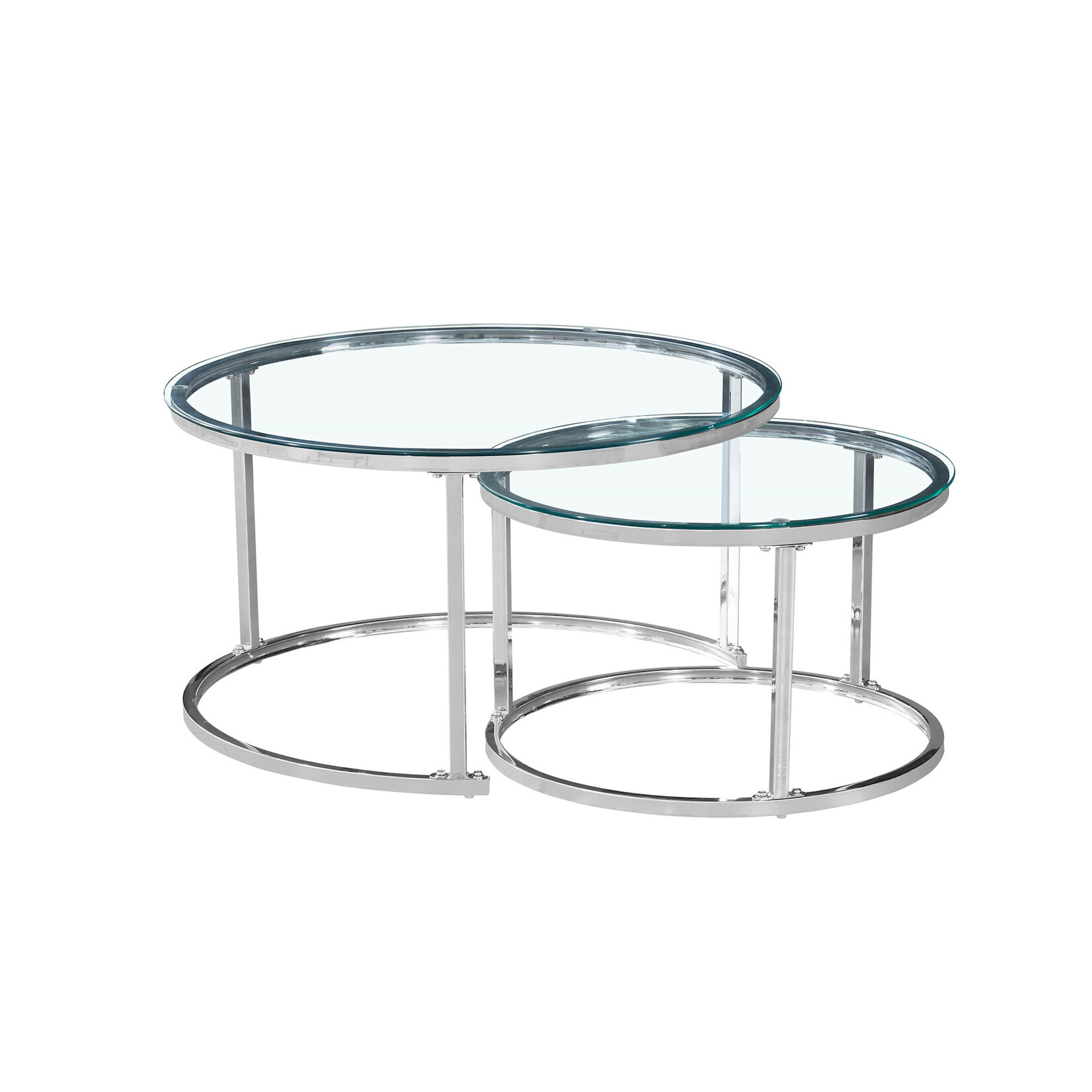 Ensemble de 2 Tables à Café Gigognes en Verre, Fini Chrome