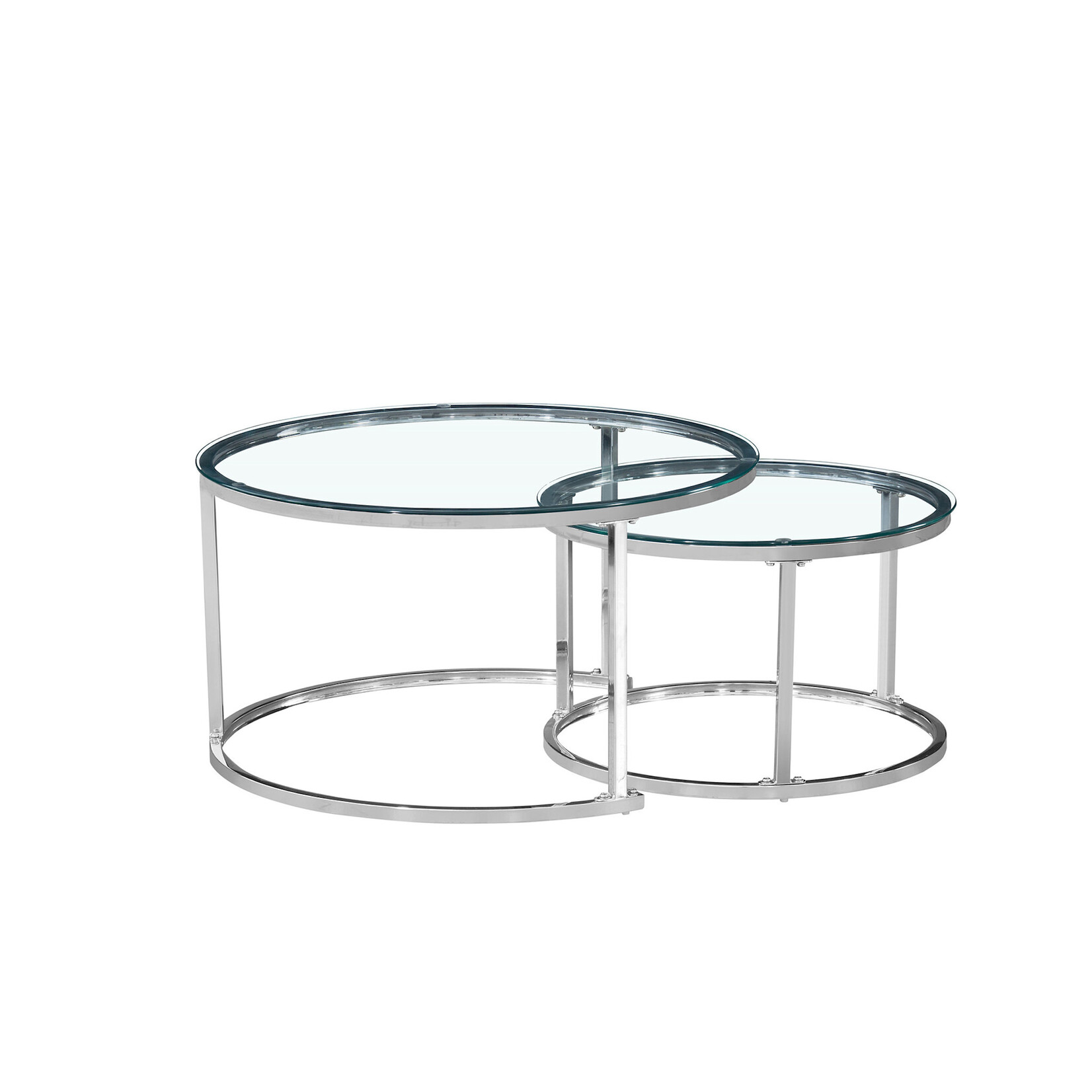 Round Glass Nesting Coffee Table Set, 2pcs, Chrome