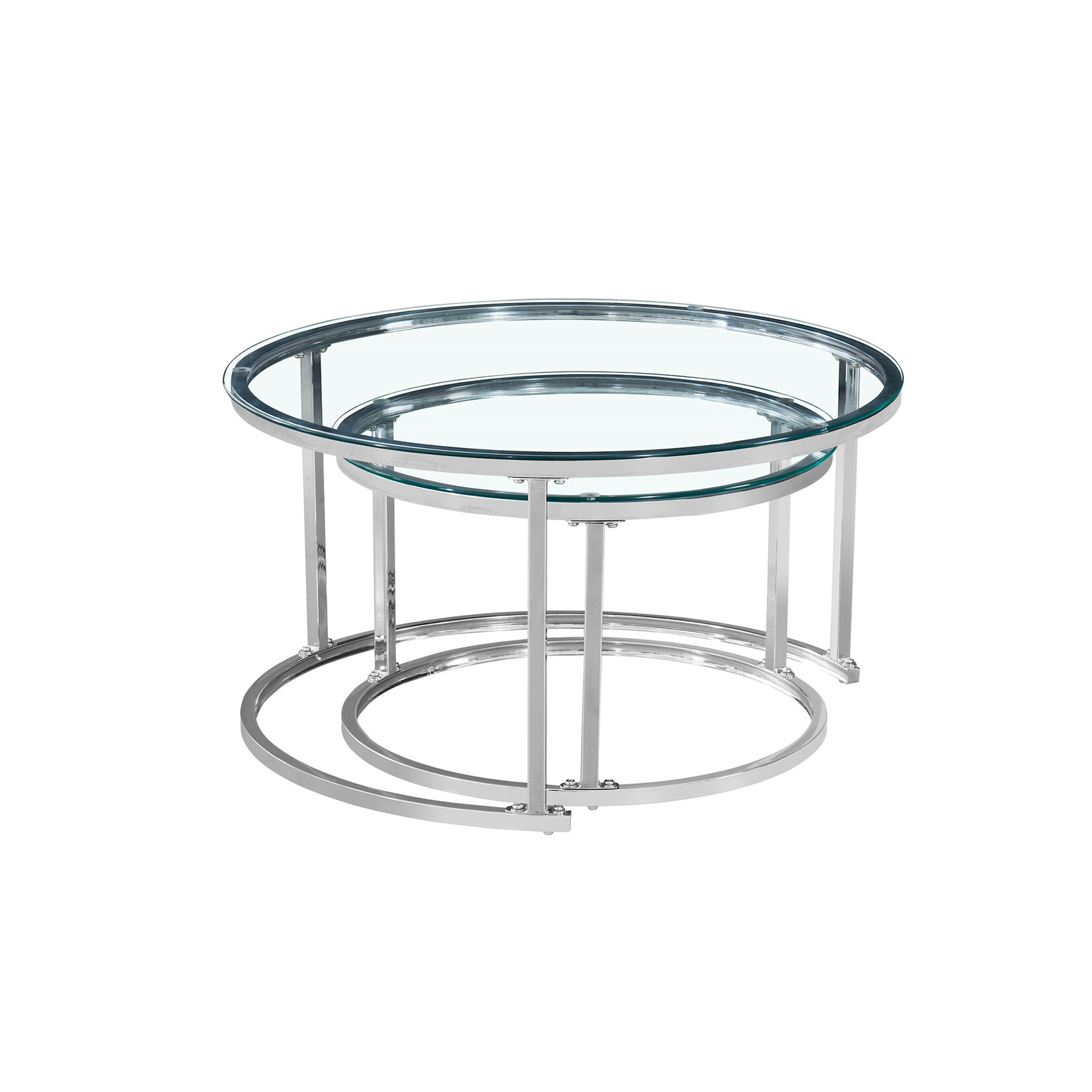 Round Glass Nesting Coffee Table Set, 2pcs, Chrome