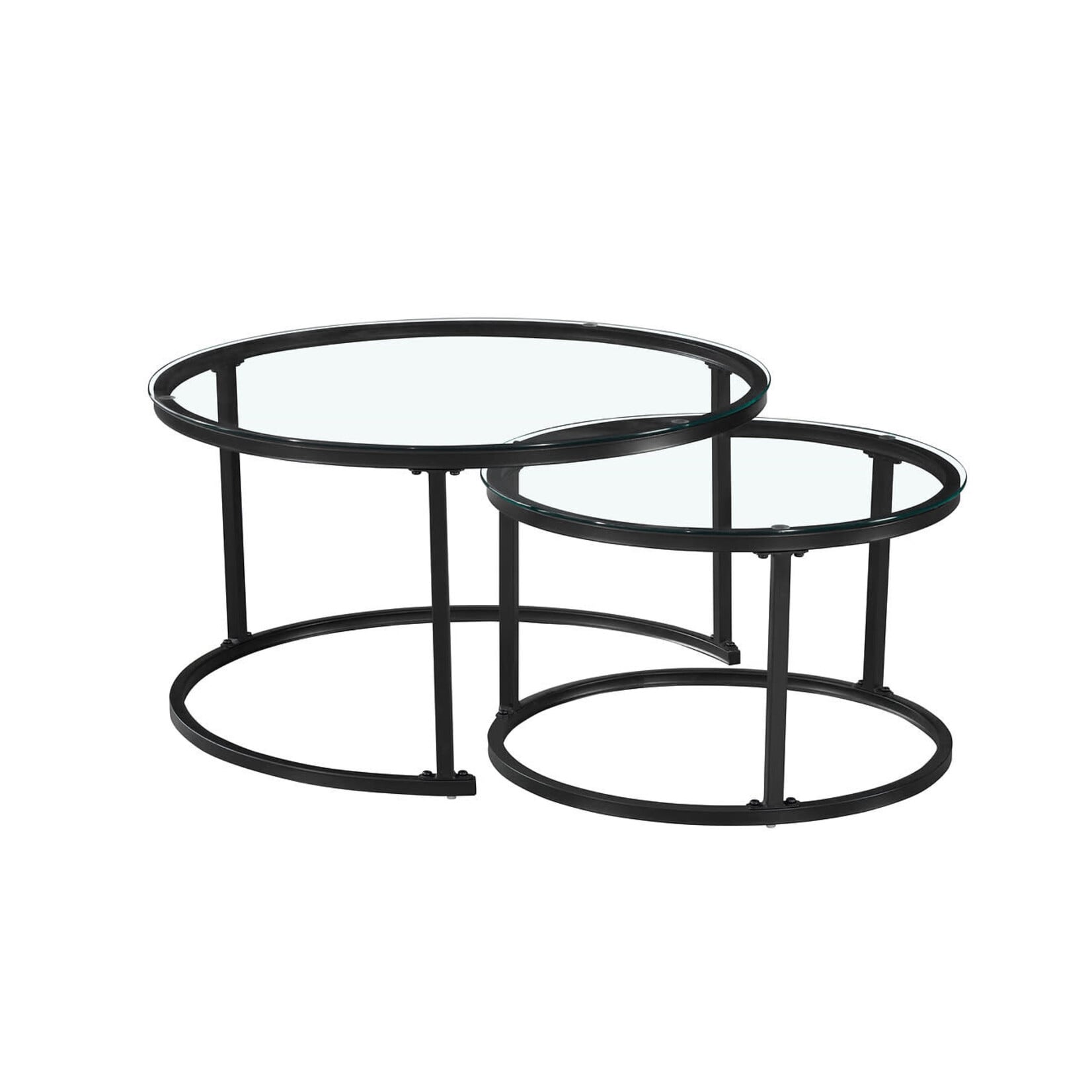 Round Glass Nesting Coffee Table Set, 2pcs, Black