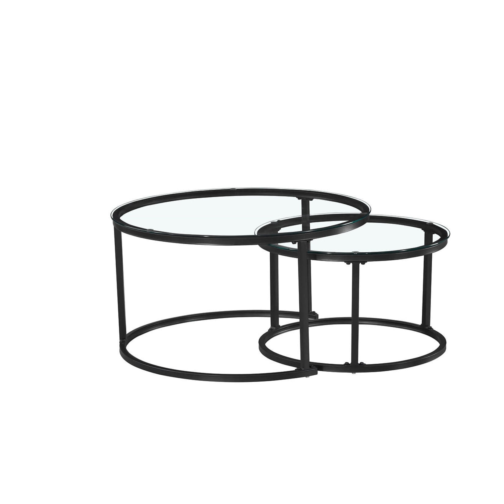 Round Glass Nesting Coffee Table Set, 2pcs, Black