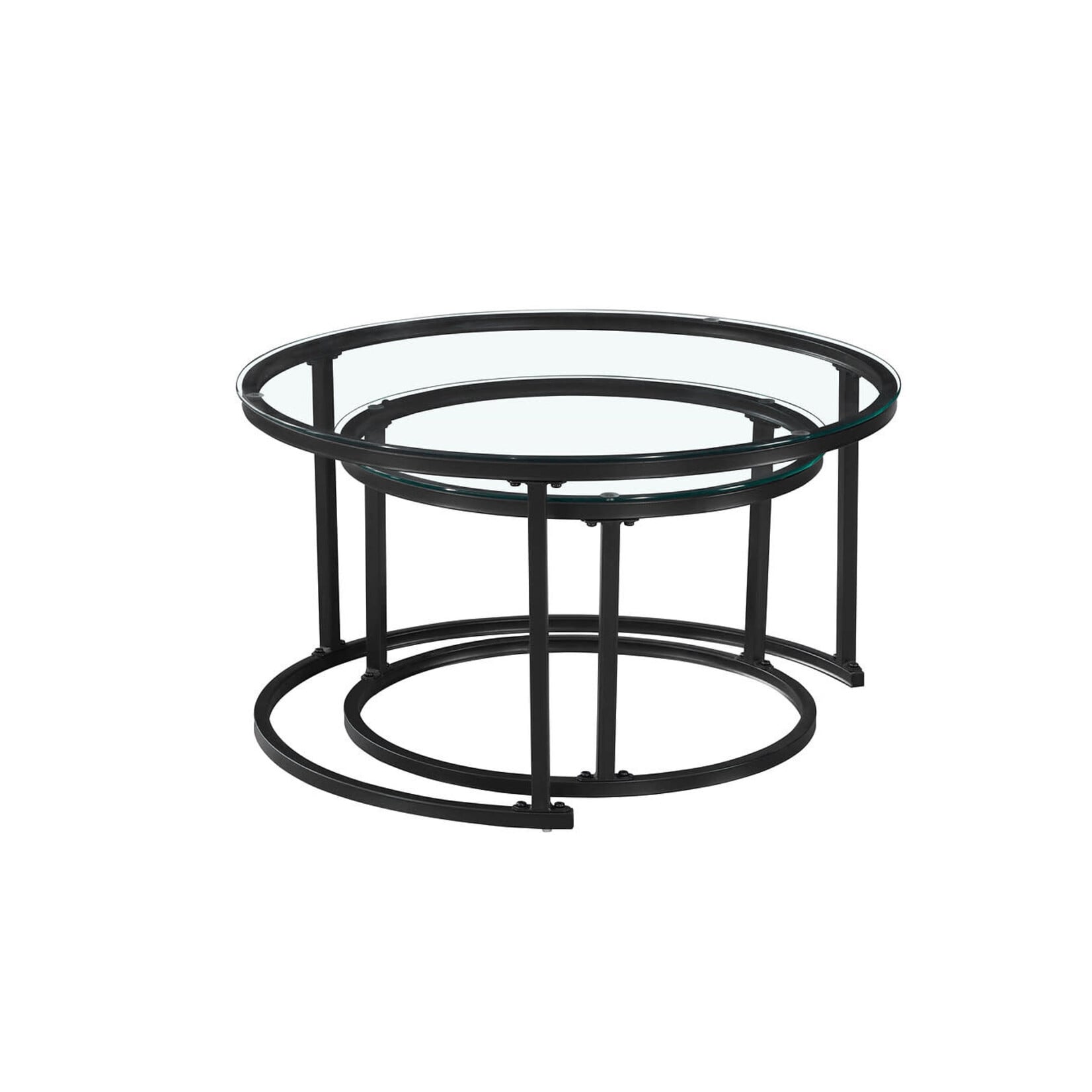 Round Glass Nesting Coffee Table Set, 2pcs, Black