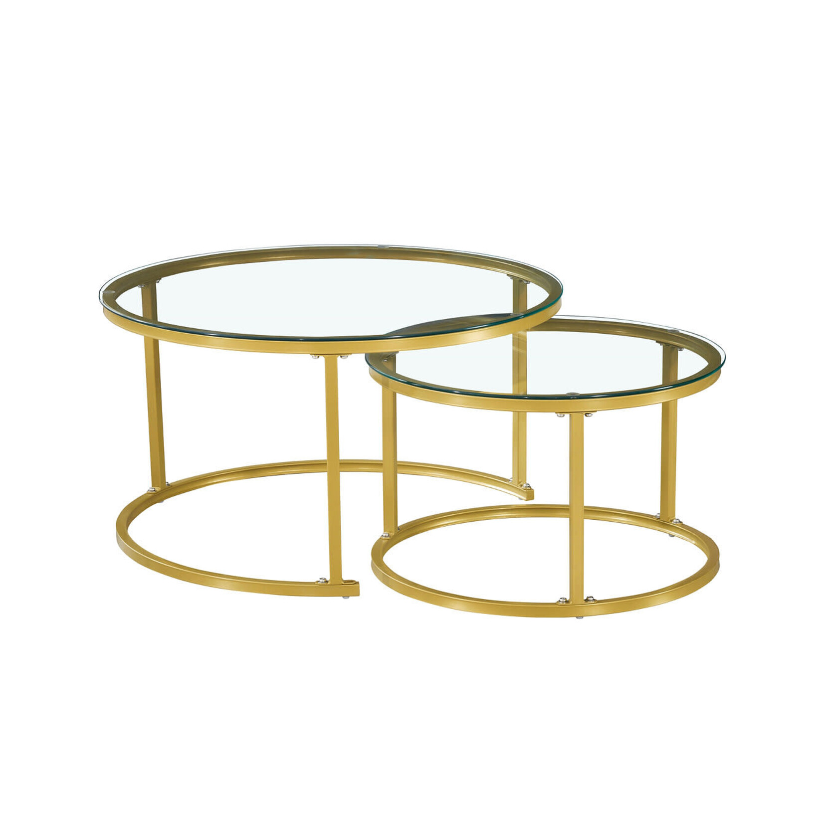 Ensemble de 2 Tables à Café Gigognes en Verre, Doré