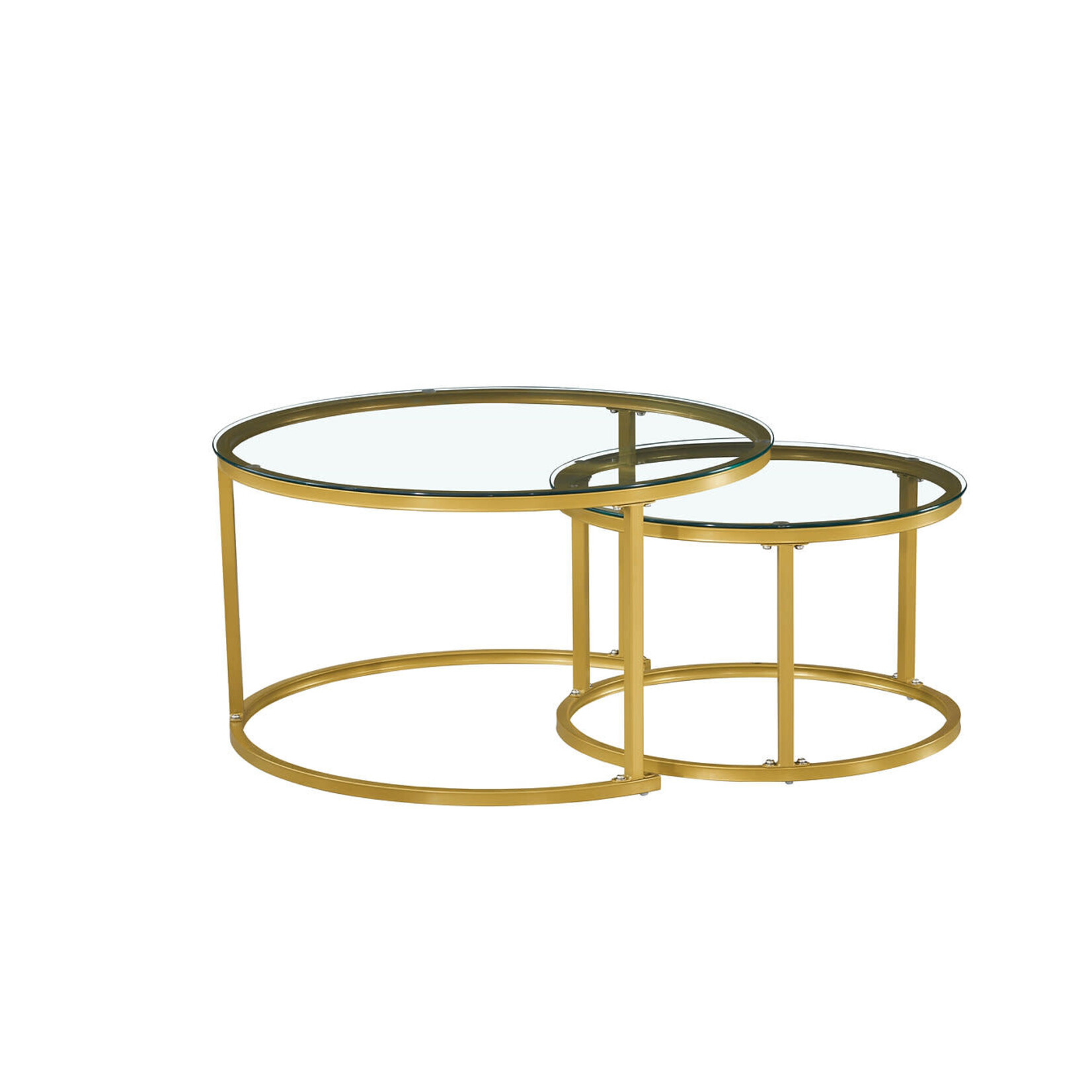 Ensemble de 2 Tables à Café Gigognes en Verre, Doré
