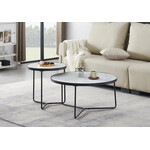 Ensemble de 2 Tables Gigognes en Pierre Frittée Effet Marbre,