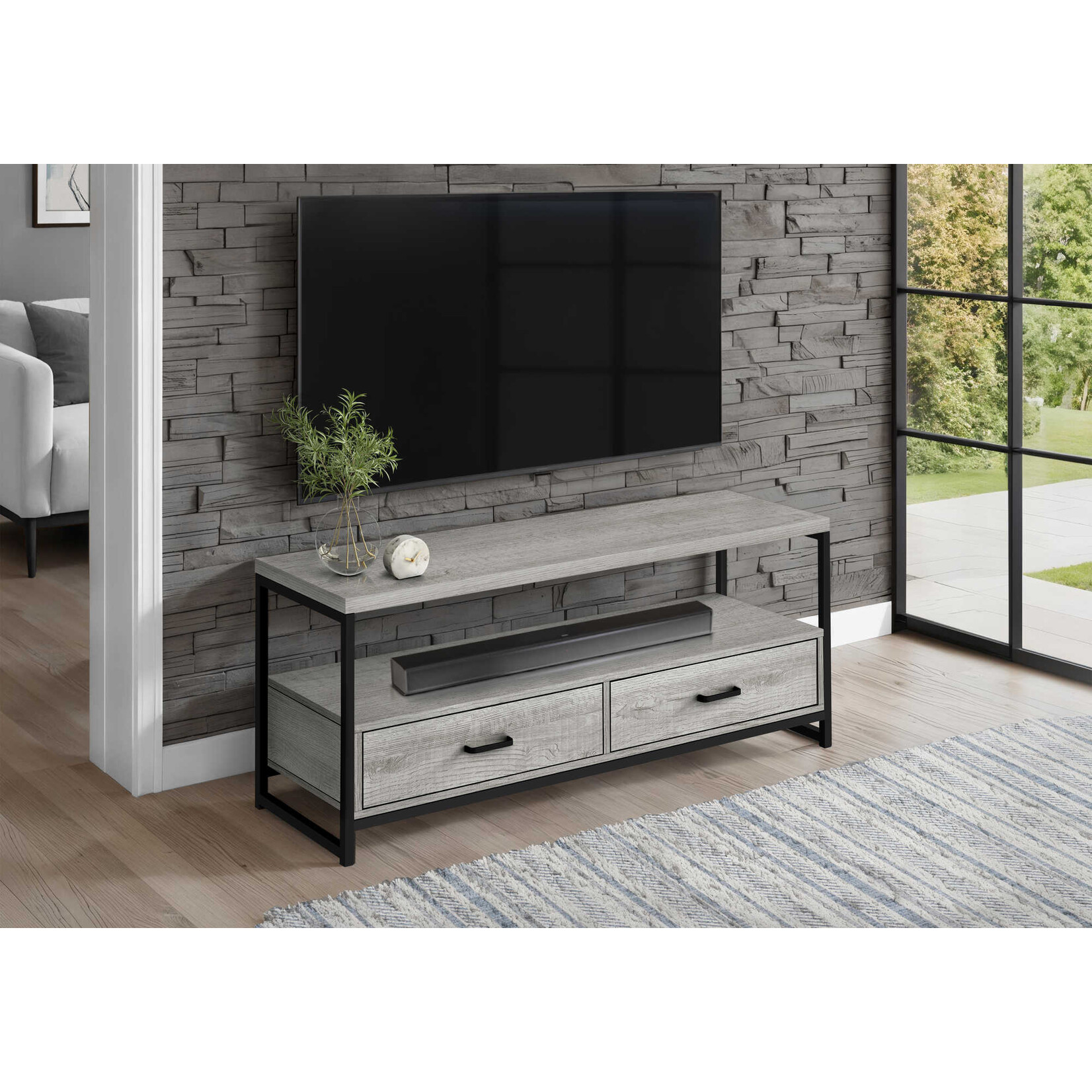 TV STAND 48" Grey with Black Metal Frame