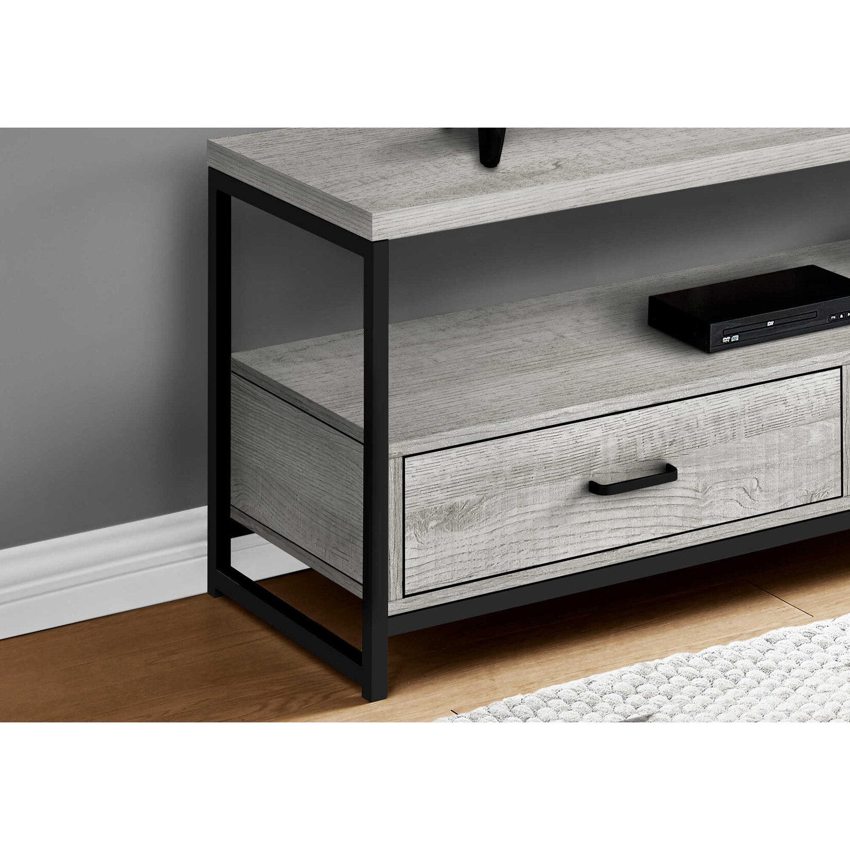 TV STAND 48" Grey with Black Metal Frame