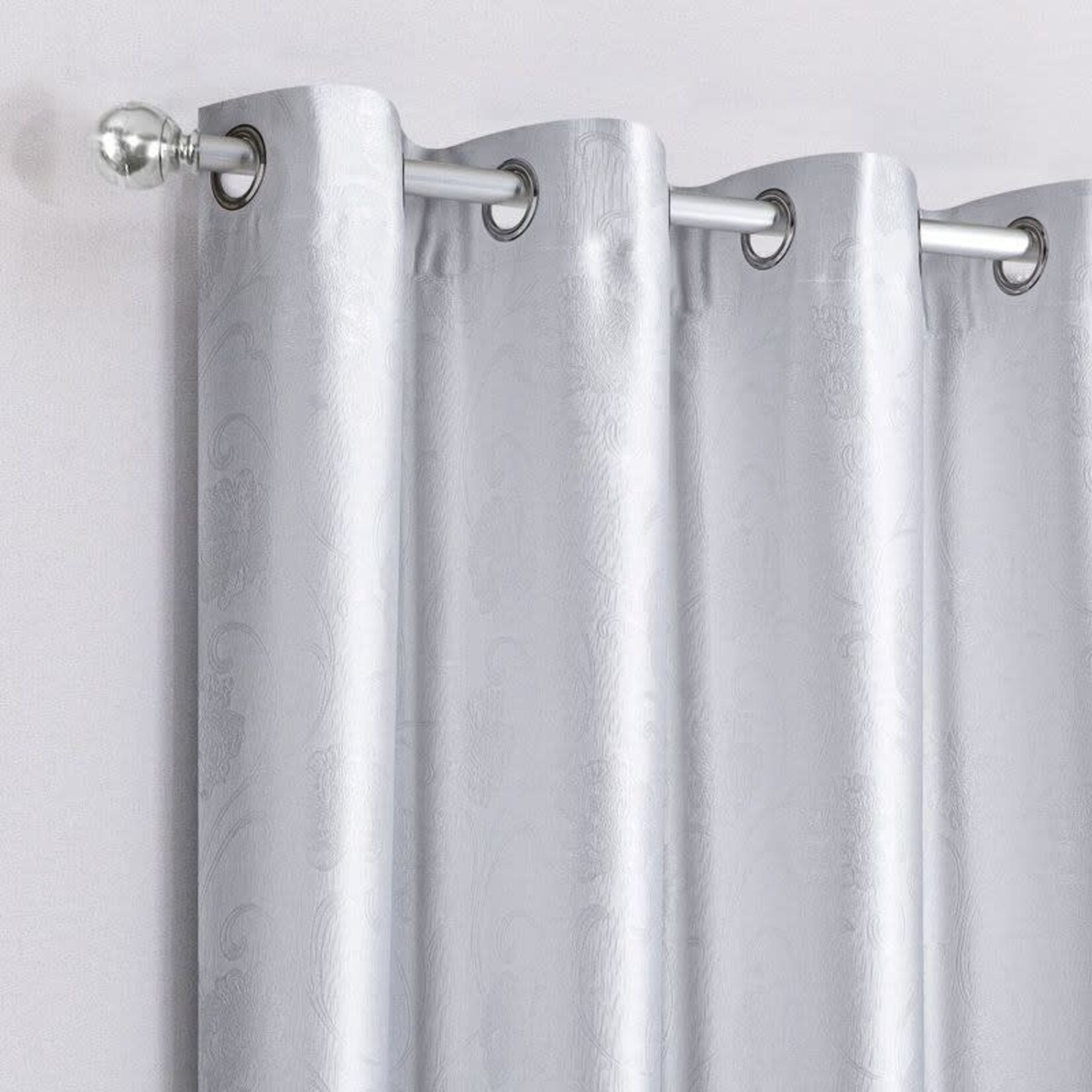 Floral Blackout Grommet Panel, Silver-White