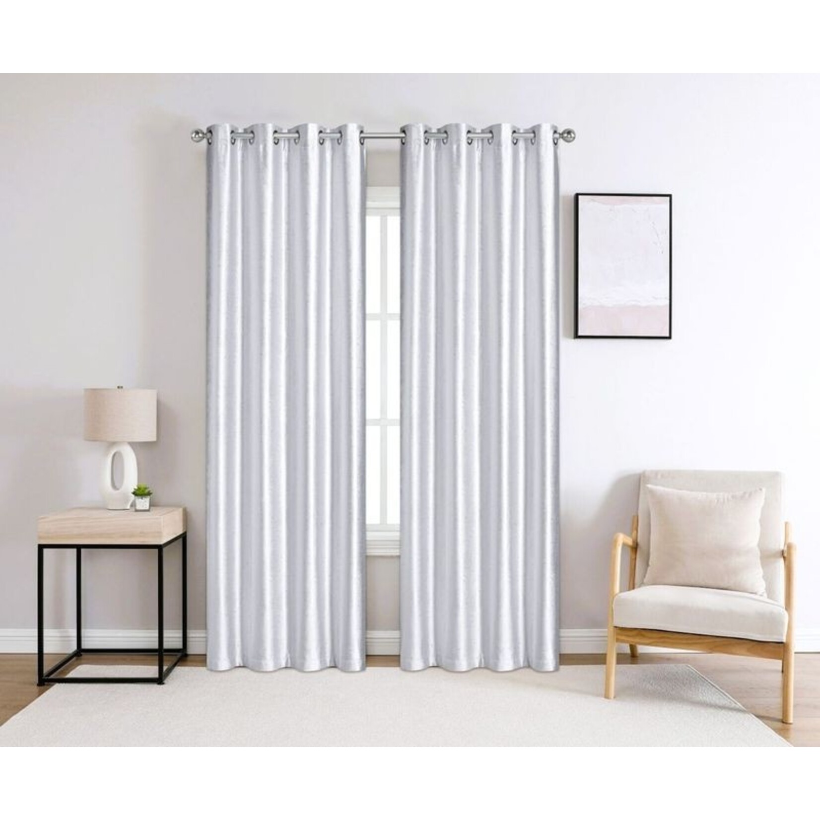 Floral Blackout Grommet Panel, Silver-White