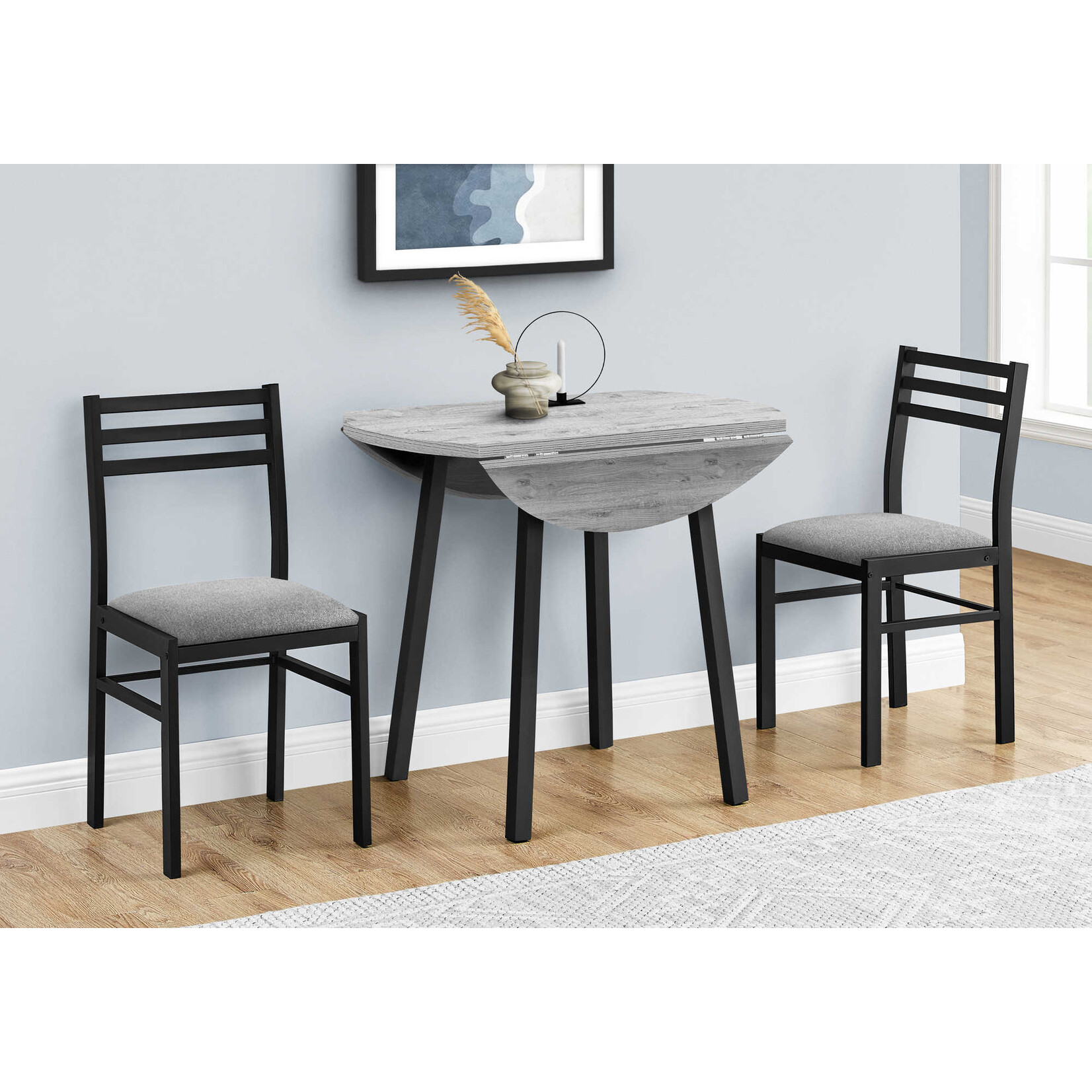DINING SET - 3PCS SET / GREY TOP / BLACK METAL