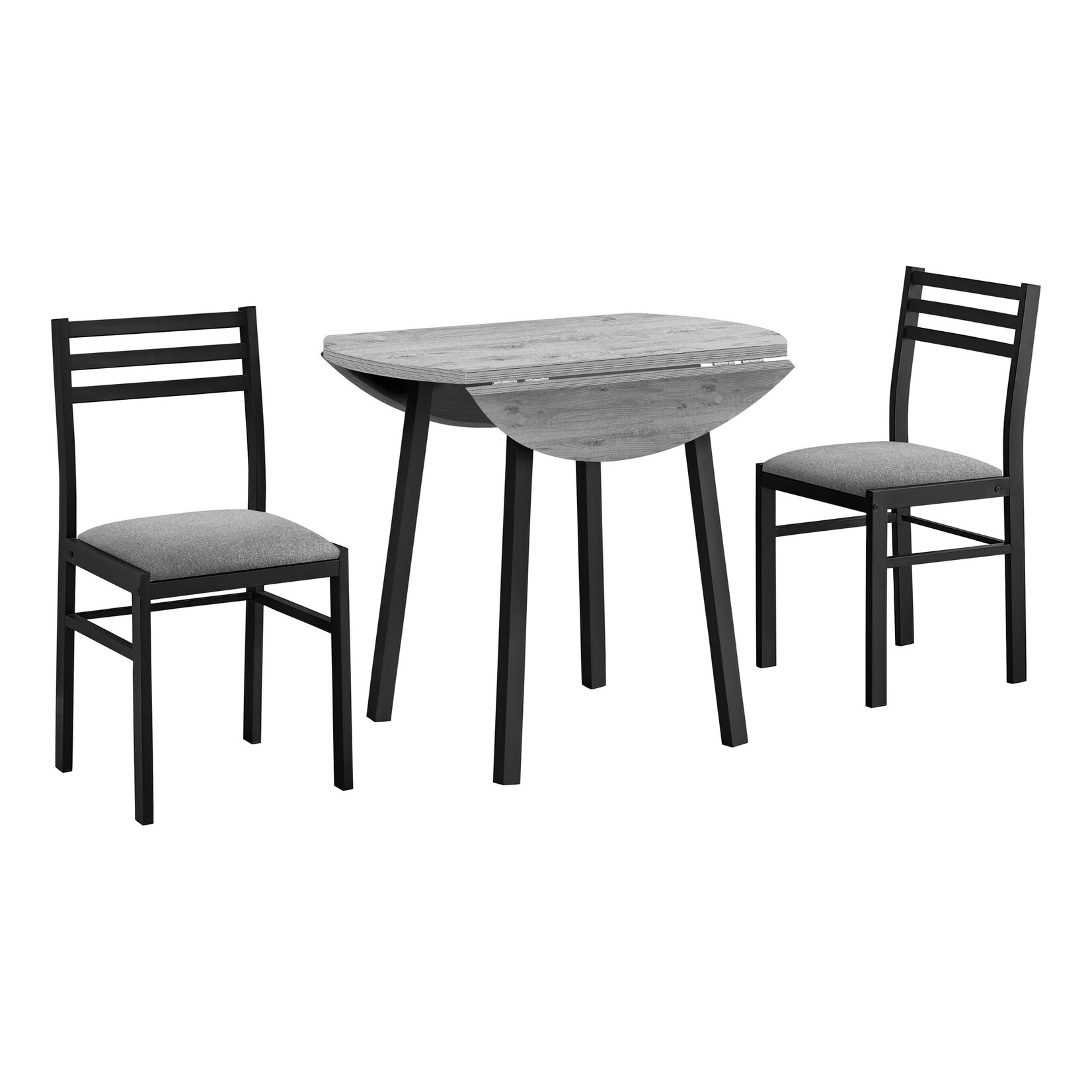DINING SET - 3PCS SET / GREY TOP / BLACK METAL