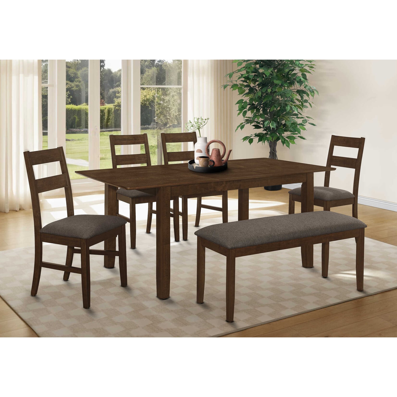 Dining Table with Extension Brown Walnut Finish, 36"X 72"/ 18" Extension Panel
