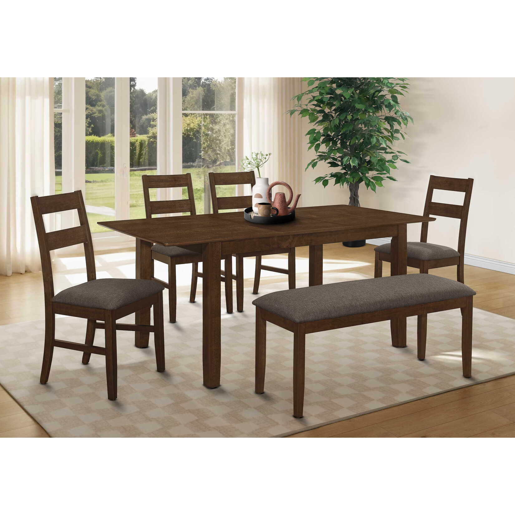 Table à Manger avec Extension, Fini Noyer Brun, 36"x 72"/ 18" Extension