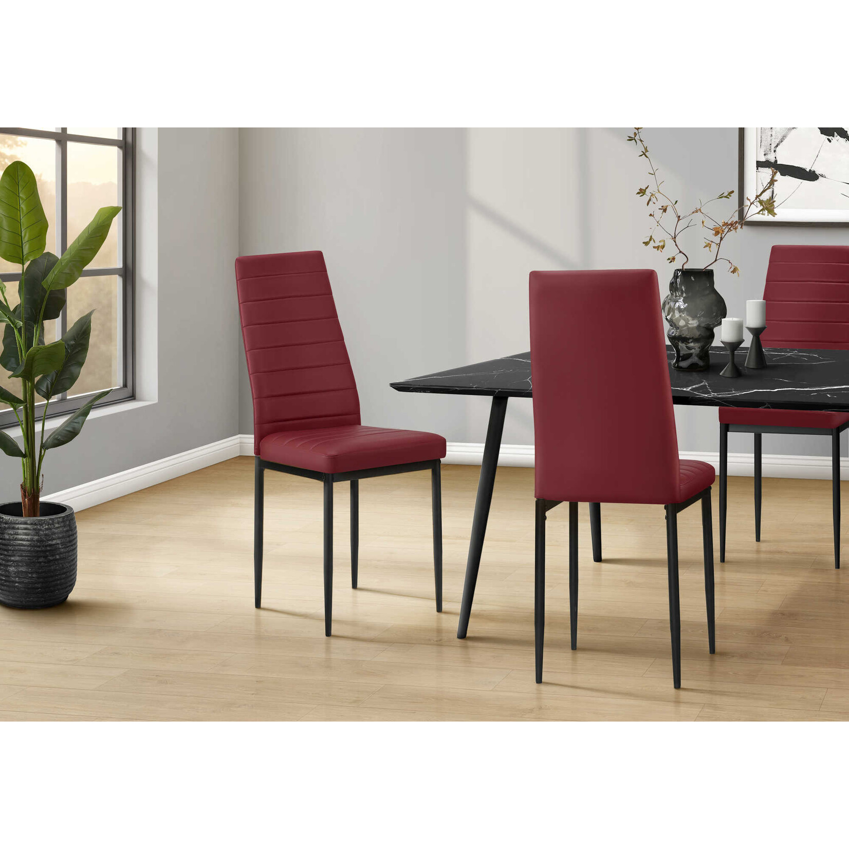 Dining Chair, Metal Frame, Red Leather-Look