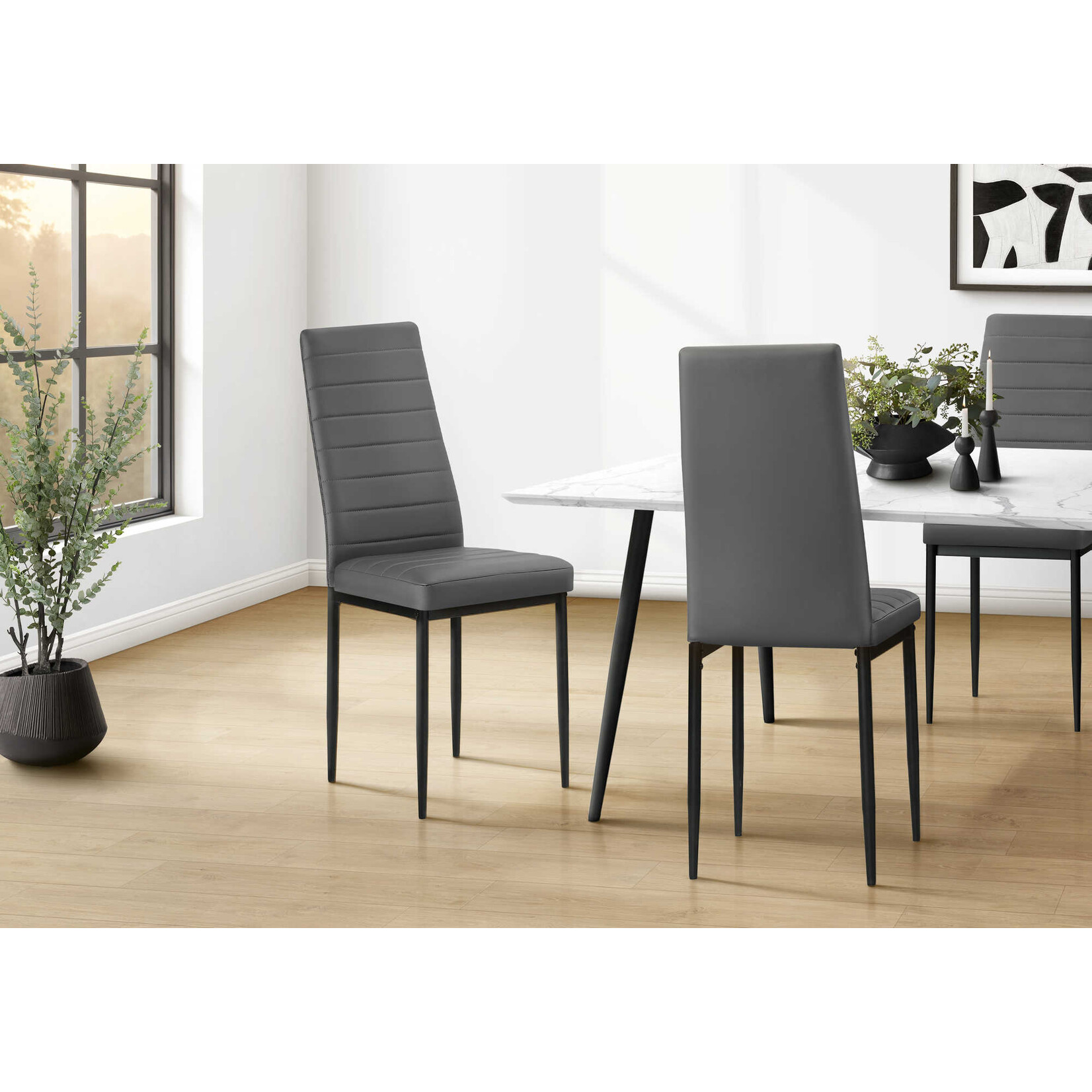 Dining Chair with Metal Frame, Grey Leather Look