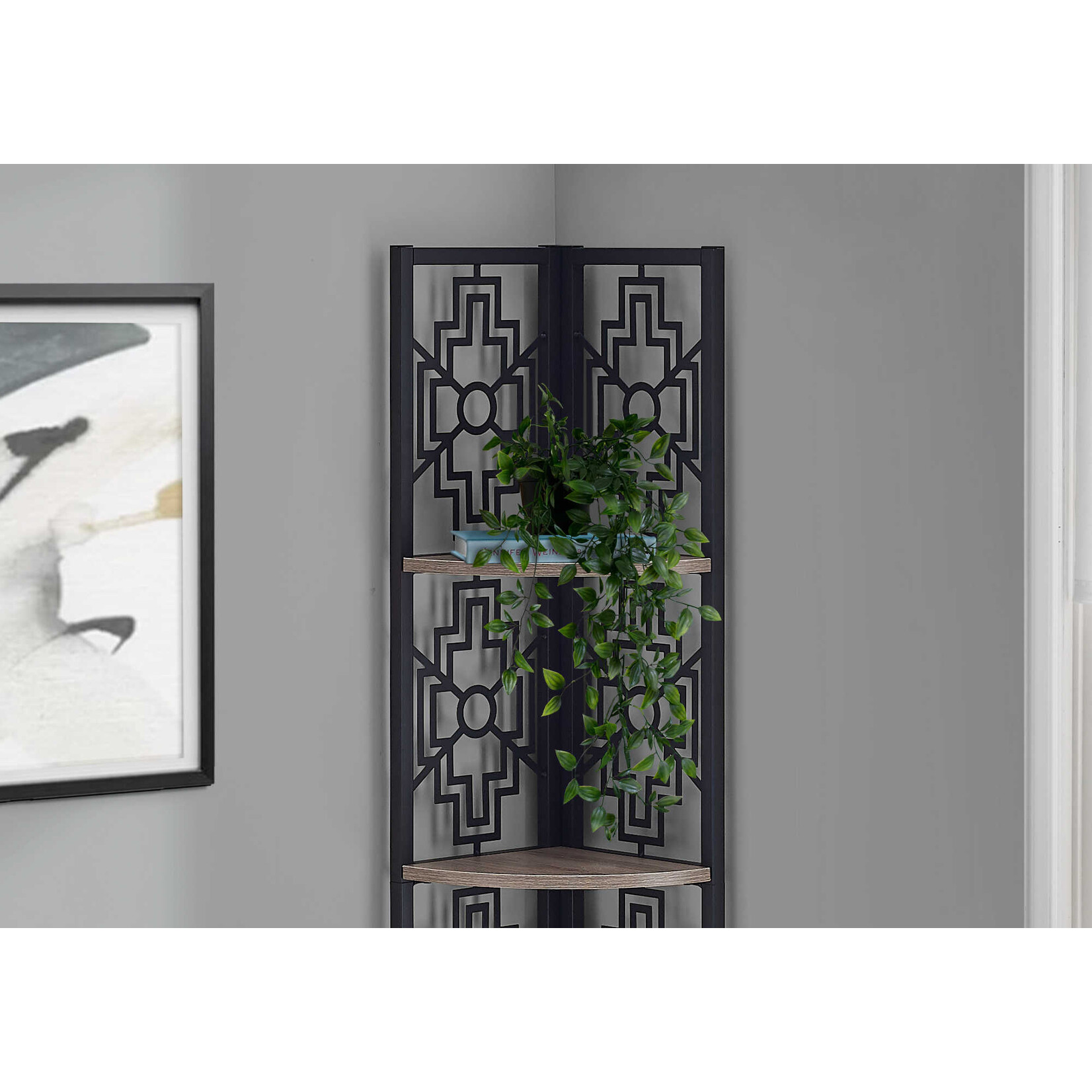 Etagere en Coin, Metal Noir et Fini Taupe