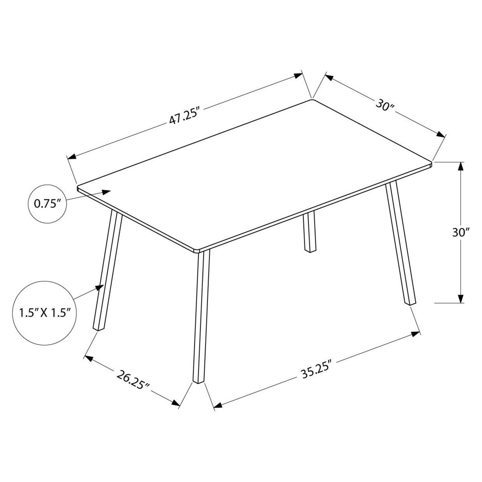 DINING TABLE - 30"X 48" / GREY / BLACK METAL
