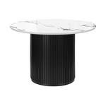DINING TABLE - 48"DIA / WHITE FAUX MARBLE TOP / BLACK BASE