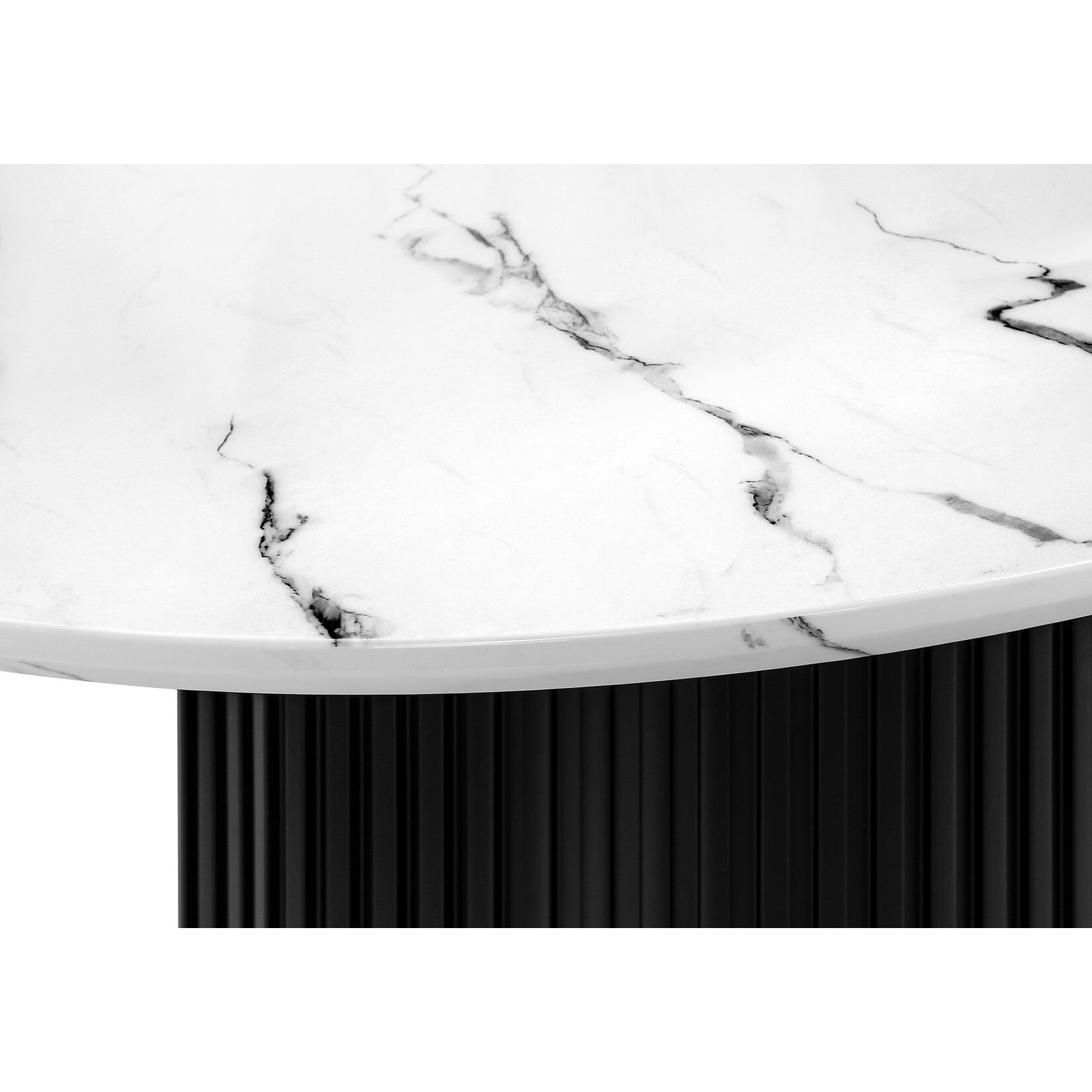 DINING TABLE - 48"DIA / WHITE FAUX MARBLE TOP / BLACK BASE