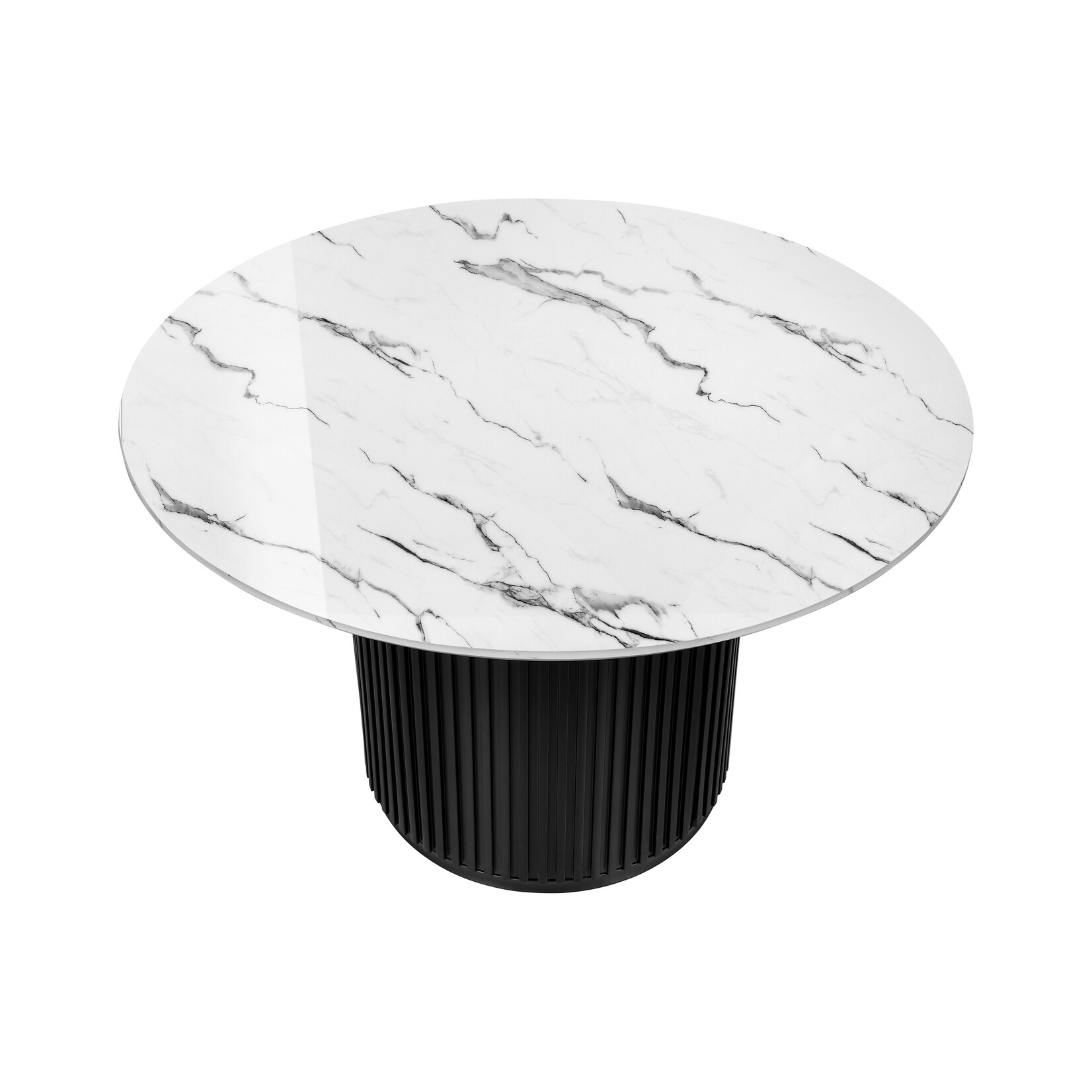 DINING TABLE - 48"DIA / WHITE FAUX MARBLE TOP / BLACK BASE