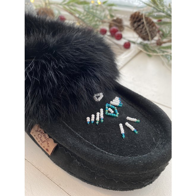Rabbit Fur Mocassin Black Suede