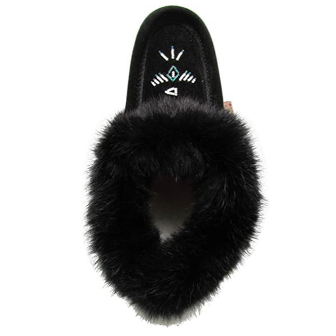 Rabbit Fur Mocassin Black Suede