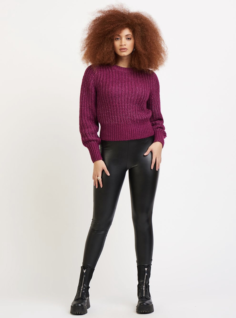 1827059 D Dex Open Stitch Magenta Sweater - The Leather House