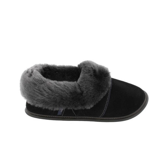 Men's Low Cut Sheepskin Slipper Black Fur