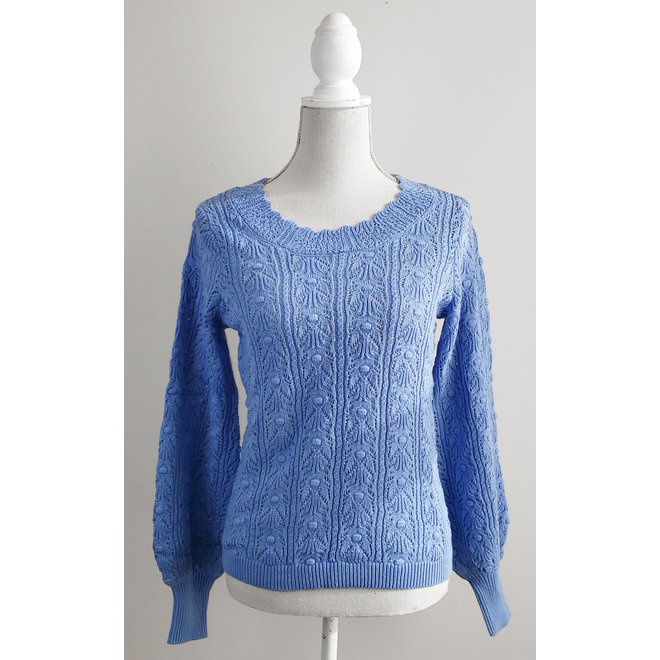 Floral Pointelle Sweater Azure