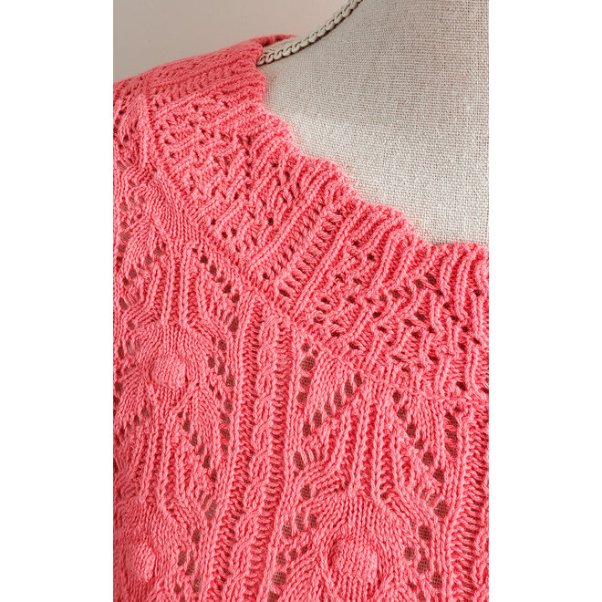 Floral Pointelle Sweater, Coral Strawberry