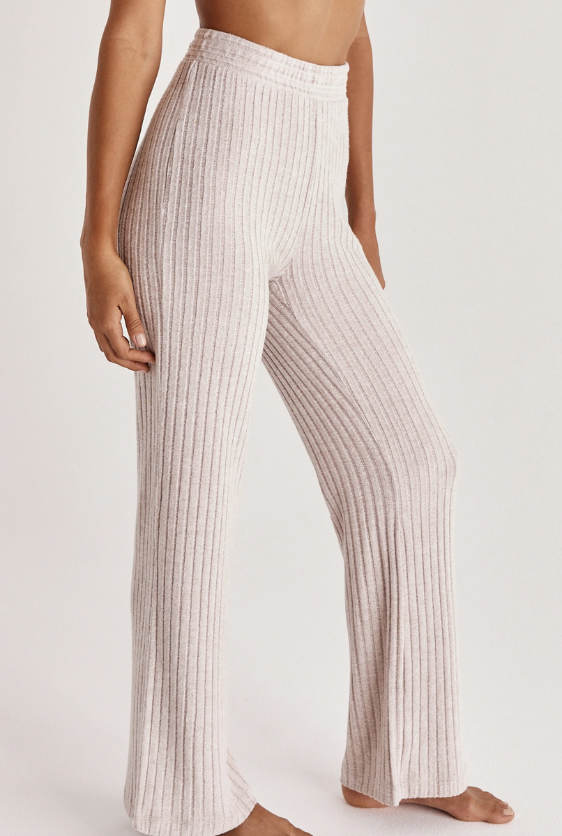 NEW FREE PEOPLE Sz L XL KEEP IT REAL SWEATER RIBBED KNIT FLARE PANTS  CHAMPAGNE